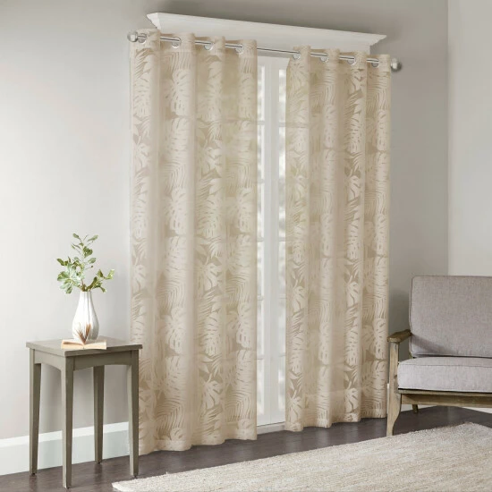 Best Pirce 🥰 Madison Park Kauna Palm Leaf Burnout Window Sheer Natural 🤩 4 Best Pirce 🥰 Madison Park Kauna Palm Leaf Burnout Window Sheer Natural 🤩 - Image 2
