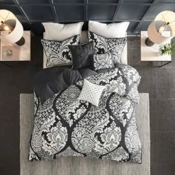 Outlet ❤️ Madison Park Marcella Printed 6 Piece Duvet Cover Set (Insert Excluded) Black 🥰