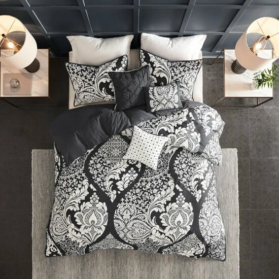 Outlet ❤️ Madison Park Marcella Printed 6 Piece Duvet Cover Set (Insert Excluded) Black 🥰 3 Outlet ❤️ Madison Park Marcella Printed 6 Piece Duvet Cover Set (Insert Excluded) Black 🥰