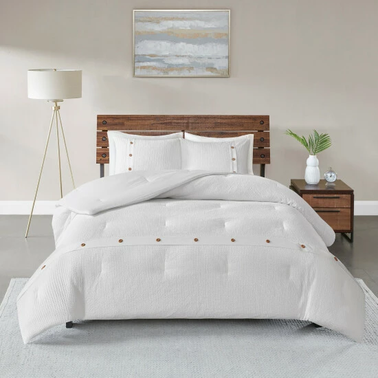 Flash Sale 🥰 Madison Park Rianon White Cotton Waffle Weave Comforter Set ✨ 3 Flash Sale 🥰 Madison Park Rianon White Cotton Waffle Weave Comforter Set ✨
