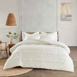 Cheap 👍 Madison Park Tracie Pom Pom Cotton Comforter Set Ivory ✔️