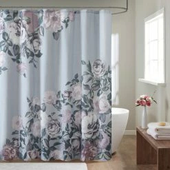 Cheap ❤️ Madison Park Charlaine Cotton Floral Printed Shower Curtain Navy 🧨