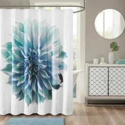 Buy โ๏ธ Madison Park Quinn Printed Floral Cotton Shower Curtain Aqua โญ