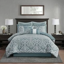 Promo 🧨 Madison Park Dillon 8 Piece Jacquard Comforter Set Aqua ⭐