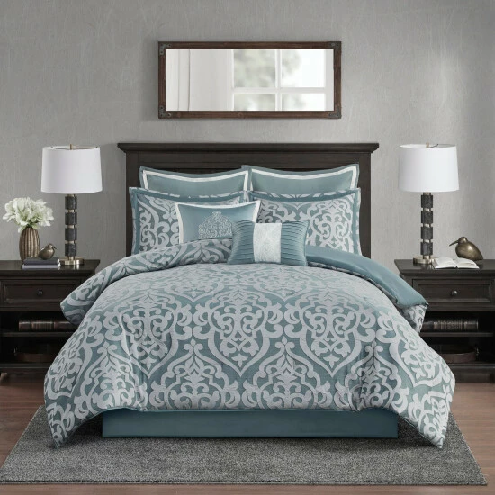 Promo ๐งจ Madison Park Dillon 8 Piece Jacquard Comforter Set Aqua โญ 3 Promo ๐งจ Madison Park Dillon 8 Piece Jacquard Comforter Set Aqua โญ