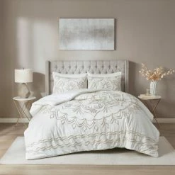 Discount π Madison Park Juliana Ivory/ Taupe Tufted Cotton Chenille Comforter Set β