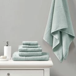Outlet 🎁 Madison Park Spa Waffle Cotton Waffle Jacquard Antimicrobial Bath Towel 6 Piece Set Taupe 💯 -Madison Park Sales unnamed file 1656