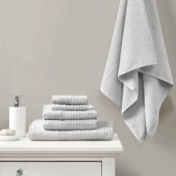 Outlet 🎁 Madison Park Spa Waffle Cotton Waffle Jacquard Antimicrobial Bath Towel 6 Piece Set Taupe 💯 -Madison Park Sales unnamed file 1657