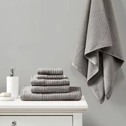 Outlet 🎁 Madison Park Spa Waffle Cotton Waffle Jacquard Antimicrobial Bath Towel 6 Piece Set Taupe 💯 -Madison Park Sales unnamed file 1661