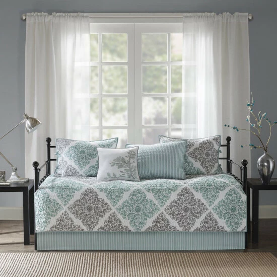 Cheap 😉 Madison Park Montecito Aqua Printed 6-piece Day Bed Cover Set 🤩 3 Cheap 😉 Madison Park Montecito Aqua Printed 6-piece Day Bed Cover Set 🤩