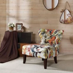Brand new 🛒 Madison Park Bree Hourglass Tufted Armless Chair Orange Multi ⌛