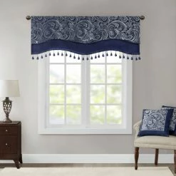 Best deal 🔥 Madison Park Whitman Jacquard Window Rod Pocket Valance With Beads - 50 X 18" Black 🧨 -Madison Park Sales unnamed file 2303