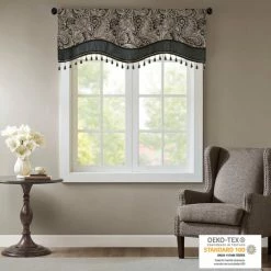Best deal 🔥 Madison Park Whitman Jacquard Window Rod Pocket Valance With Beads - 50 X 18" Black 🧨 -Madison Park Sales unnamed file 2306