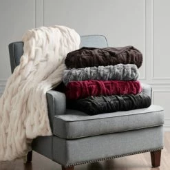 Best Pirce ๐ Madison Park Luxury Ruched Faux Fur Throw Grey ๐