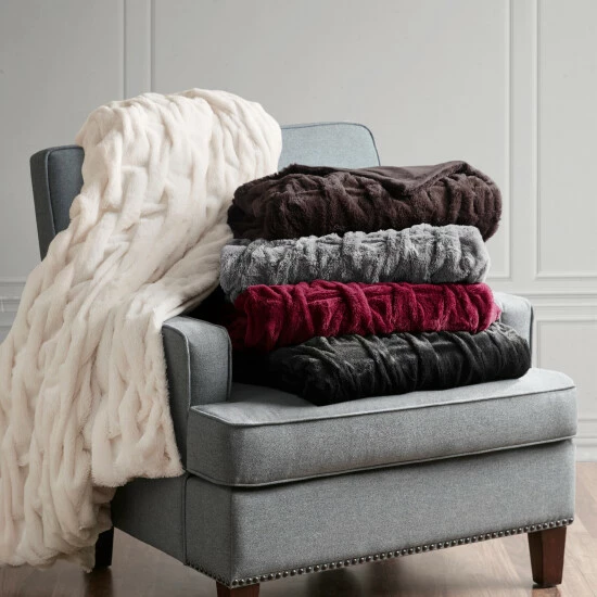 Best Pirce 🛒 Madison Park Luxury Ruched Faux Fur Throw Grey 🌟 3 Best Pirce 🛒 Madison Park Luxury Ruched Faux Fur Throw Grey 🌟
