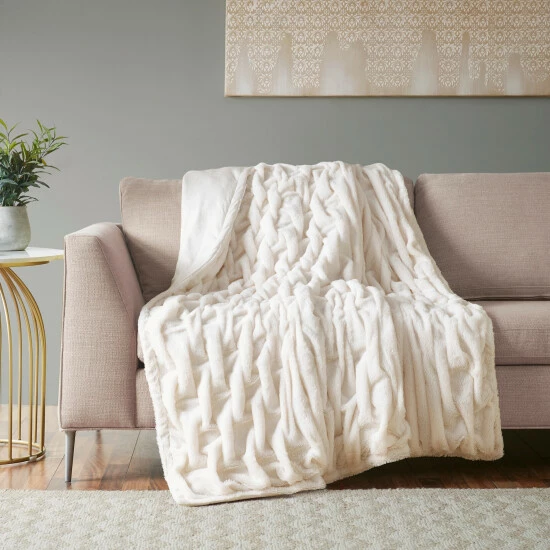 Best Pirce 🛒 Madison Park Luxury Ruched Faux Fur Throw Grey 🌟 6 Best Pirce 🛒 Madison Park Luxury Ruched Faux Fur Throw Grey 🌟 - Image 4