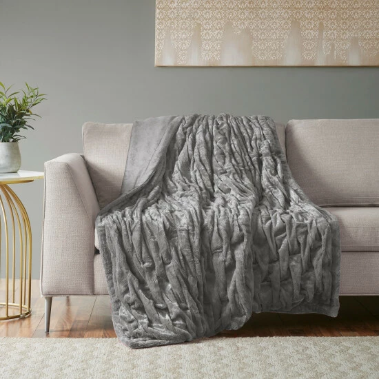 Best Pirce 🛒 Madison Park Luxury Ruched Faux Fur Throw Grey 🌟 7 Best Pirce 🛒 Madison Park Luxury Ruched Faux Fur Throw Grey 🌟 - Image 5