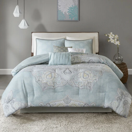 Brand new 🔥 Madison Park Joanna Seafoam Cotton Sateen 7-piece Comforter Set 🔥 3 Brand new 🔥 Madison Park Joanna Seafoam Cotton Sateen 7-piece Comforter Set 🔥