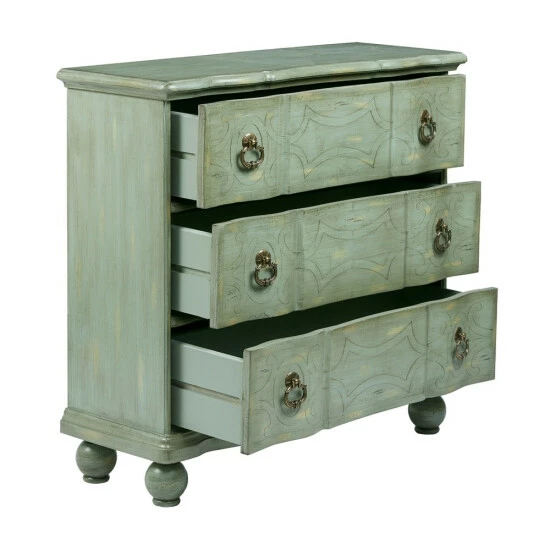 New ๐ Madison Park Scripta Green Bun Foot 3-drawer Chest ๐ 4 New ๐ Madison Park Scripta Green Bun Foot 3-drawer Chest ๐ - Image 2