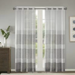 Coupon ⭐ Madison Park Jasper Woven Faux Linen Striped Window Sheer Neutral 🔔