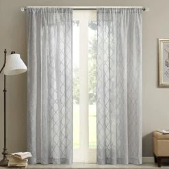 Top 10 😉 Madison Park Iris Embroidered Diamond Sheer Single Curtain Panel White/grey 👍