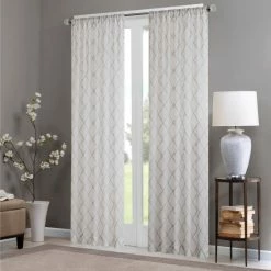 Top 10 😉 Madison Park Iris Embroidered Diamond Sheer Single Curtain Panel White/grey 👍 -Madison Park Sales unnamed file 2597