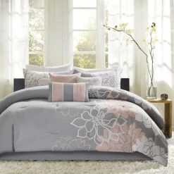 Best Pirce 🤩 Madison Park Brianna Grey/ Blush Cotton Sateen Printed Comforter Set ✔️ -Madison Park Sales unnamed file 2607