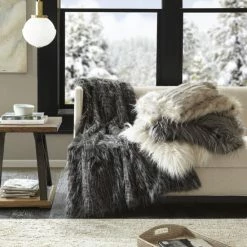 Best Pirce 😍 Madison Park Adelaide Luxury Faux Fur Year Round Premium Throw Natural 🥰
