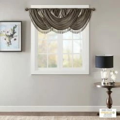 Best Pirce 🎁 Madison Park Juline Faux Silk Waterfall Embellished Valance - 38 X 46" Navy 🎉 -Madison Park Sales unnamed file 2696