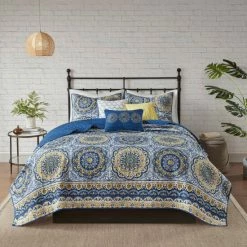 New ๐ Madison Park Moraga Blue Boho Coverlet Set ๐