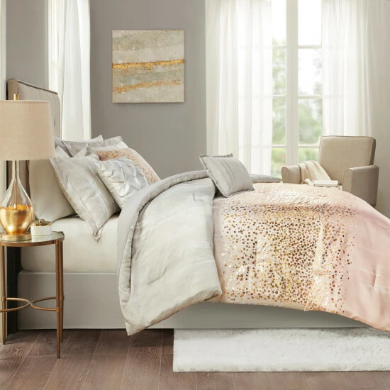 Brand new 👏 Madison Park Midnight Grove 7 Piece Metallic Print Comforter Set Blush ⭐ 11 Brand new 👏 Madison Park Midnight Grove 7 Piece Metallic Print Comforter Set Blush ⭐ - Image 9