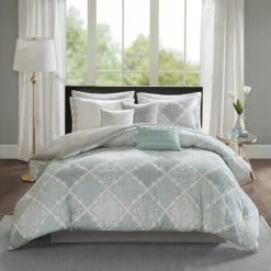 New 🎉 Madison Park Karyna Aqua 9-piece Cotton Sateen Printed Comforter Set 🎁