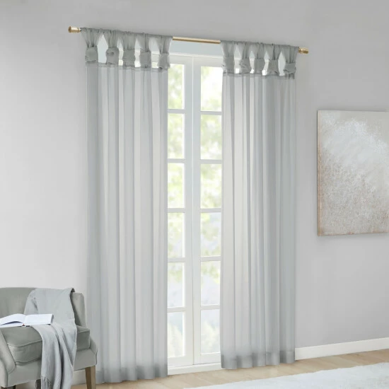 Discount 🧨 Madison Park Elowen Twisted Tab Voile Sheer Window Pair Light Grey 🧨 4 Discount 🧨 Madison Park Elowen Twisted Tab Voile Sheer Window Pair Light Grey 🧨 - Image 2