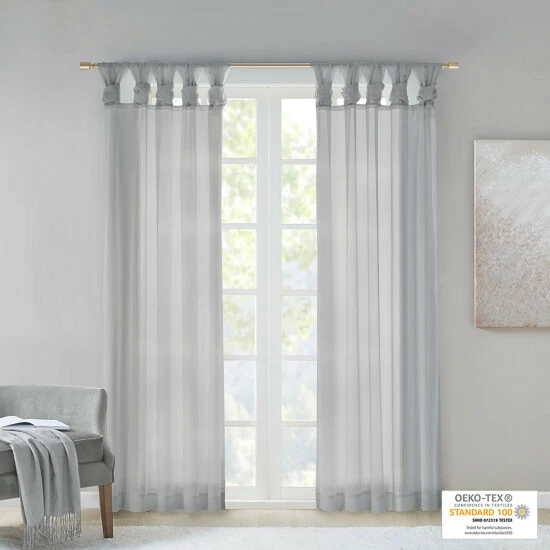 Discount 🧨 Madison Park Elowen Twisted Tab Voile Sheer Window Pair Light Grey 🧨 9 Discount 🧨 Madison Park Elowen Twisted Tab Voile Sheer Window Pair Light Grey 🧨 - Image 7
