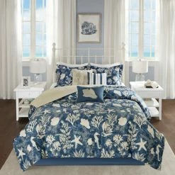 Budget 👏 Madison Park Chatham Blue 7-piece Cotton Sateen Comforter Set ❤️