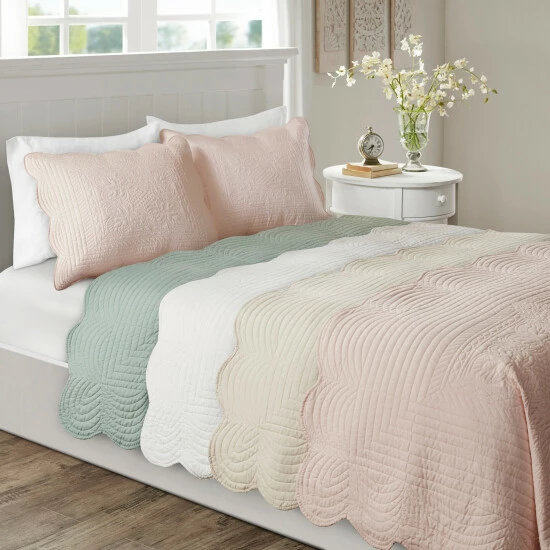 Hot Sale 💯 Madison Park Marino Reversible Scalloped Edge Coverlet Set Seafoam 🌟 3 Hot Sale 💯 Madison Park Marino Reversible Scalloped Edge Coverlet Set Seafoam 🌟