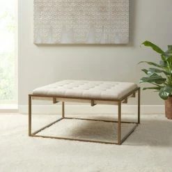 Madison Park Sales 39 Coupon ๐ Madison Park Orrell Ivory Square Shape Tufted Upholstered Metal Base Ottoman/Coffee Table ๐ฅ