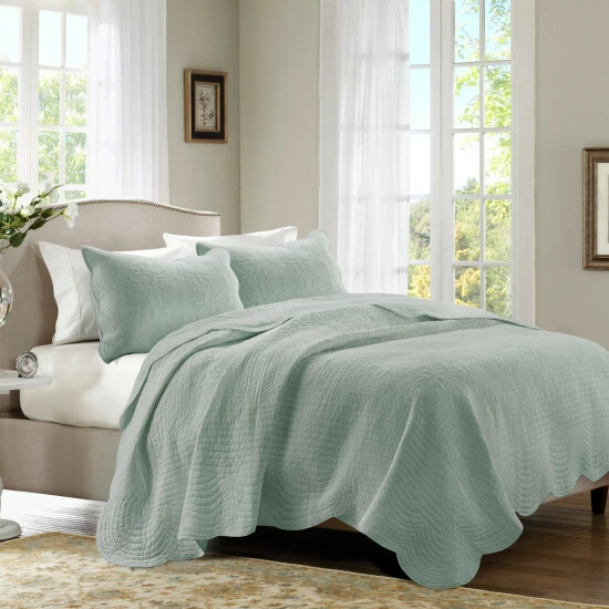 Hot Sale 💯 Madison Park Marino Reversible Scalloped Edge Coverlet Set Seafoam 🌟 10 Hot Sale 💯 Madison Park Marino Reversible Scalloped Edge Coverlet Set Seafoam 🌟 - Image 8