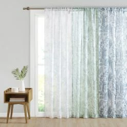 Discount 😉 Madison Park Tulia Botanical Printed Texture Sheer Window Pair Blue 👍