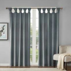 Promo ❤️ Madison Park London Poly Velvet Twisted Top Single Curtain Panel Taupe ⌛