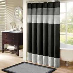 Discount 🥰 Madison Park Infinity Black Pieced Faux Silk Shower Curtain 🔔