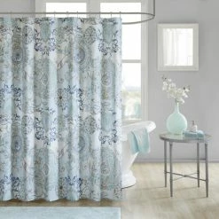 Hot Sale ⌛ Madison Park Loleta Cotton Printed Shower Curtain Blue 😀