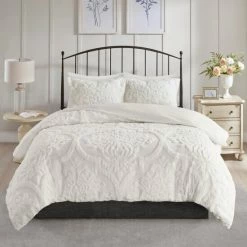 Best deal 👏 Madison Park Aeriela Tufted Cotton Chenille Damask Duvet Cover Set Off White 🥰 -Madison Park Sales unnamed file 35