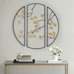 Best deal 🛒 Madison Park Golden Gingko Leaves Black/ Gold Metal Wall Decor 3pc Set 😍