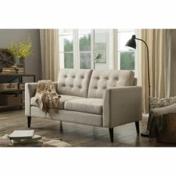 New 🎁 Madison Park Madison Furniture Estrella Multicolor Tufted Square Arm Loveseat 33 Inches Wide Grey ✔️