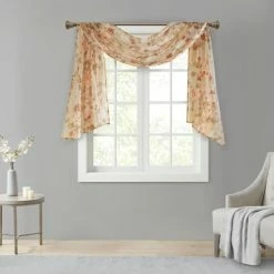 New 😀 Madison Park Abelia Printed Floral Voile Sheer Scarf Blush 😍