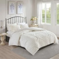 Best deal 👏 Madison Park Aeriela Tufted Cotton Chenille Damask Duvet Cover Set Off White 🥰 -Madison Park Sales unnamed file 37