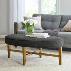 Brand new ๐ Madison Park Alina Dark Grey Oval Cocktail Ottoman ๐