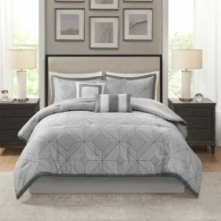 Best Sale 🥰 Madison Park Tatum Gray 7 Piece Jacquard Comforter Set 😍