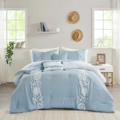 Discount β€οΈ Madison Park Layla Blue 5 Piece Cotton Comforter Set βοΈ